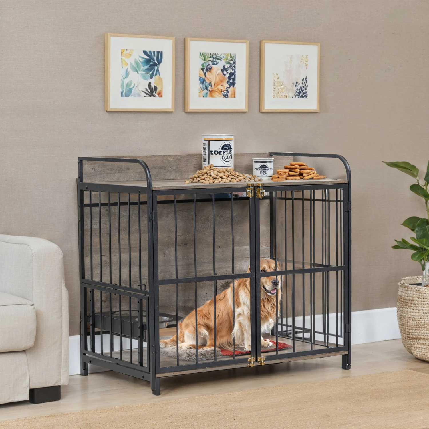 39'' Metal Dog Crate with Double Doors, Wooden End Table Furniture for Medium Dogs, Gray
39'' Metal Dog Crate with Double Doors, Wooden End Table Furniture for Medium Dogs, Gray