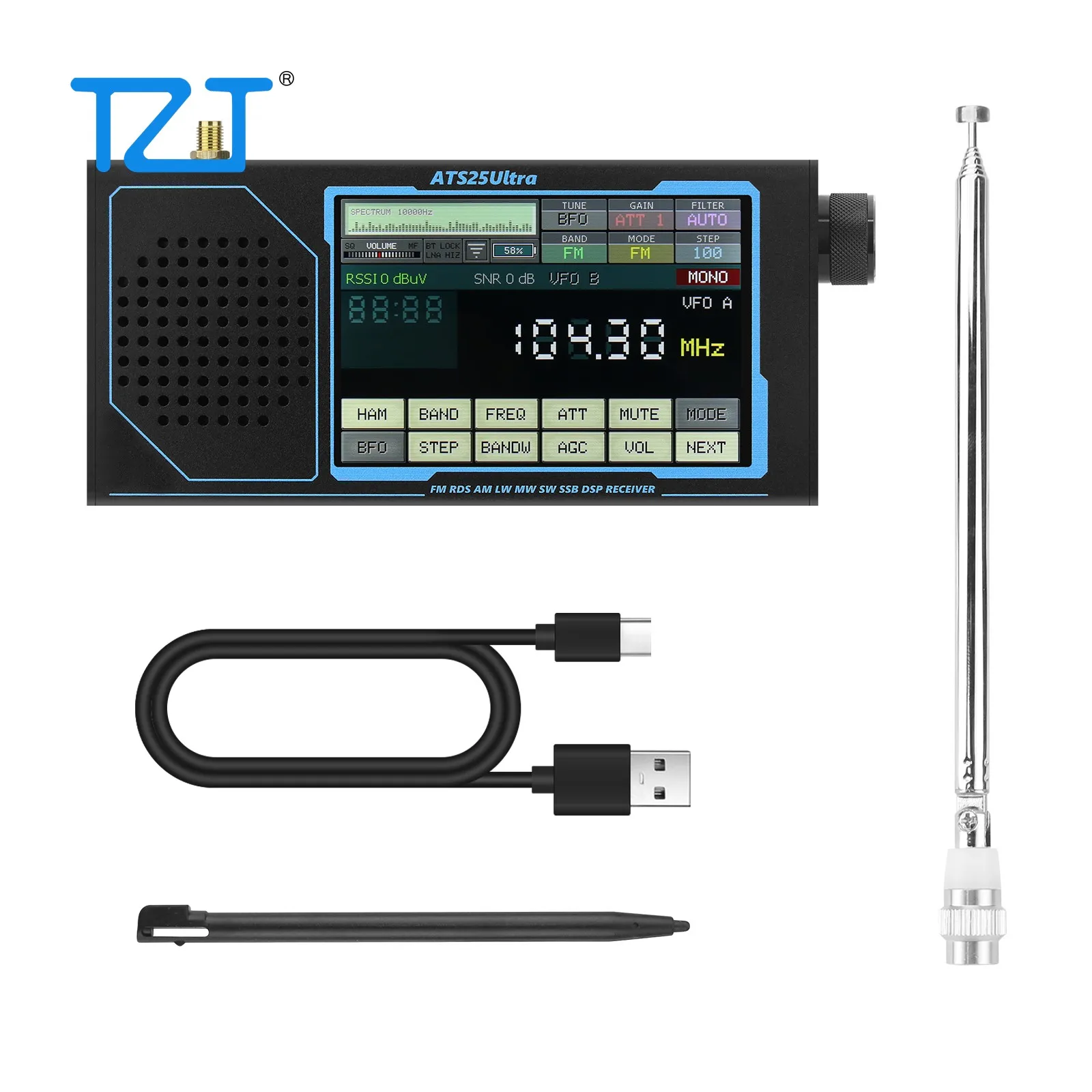 Приемник TZT ATS25 ULTRA FM SW SSB MW LW AIR SDR для авиационного диапазона с поддержкой BT и WiFi, 4-дюймовый сенсорный экран
Приемник TZT ATS25 ULTRA FM SW SSB MW LW AIR SDR для авиационного диапазона с поддержкой BT и WiFi, 4-дюймовый сенсорный экран