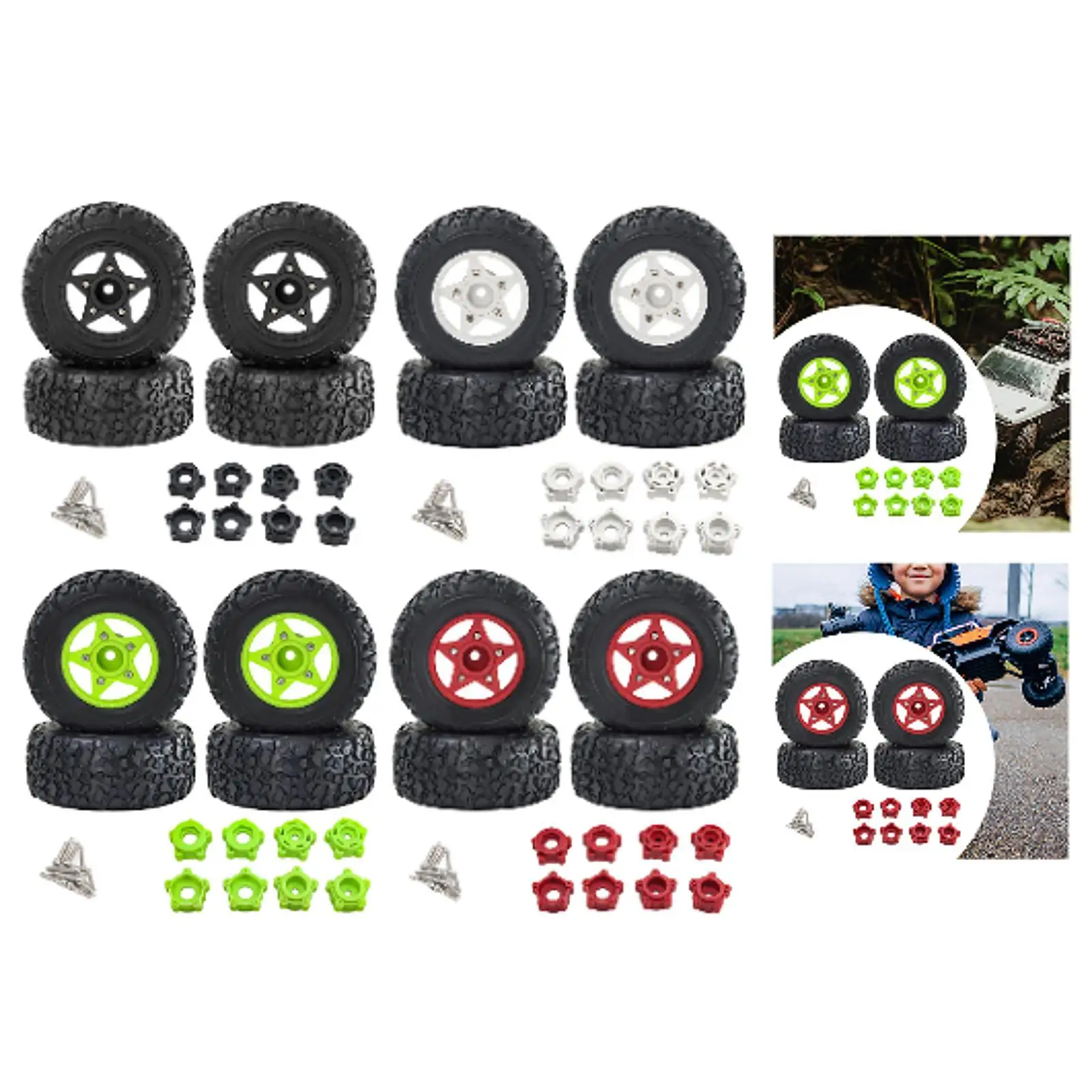 4 Pieces RC Wheels and Tires Replacement RC Upgrade Part for 1/10 or 1/8 RC Crawler Car
4 Pieces RC Wheels and Tires Replacement RC Upgrade Part for 1/10 or 1/8 RC Crawler Car