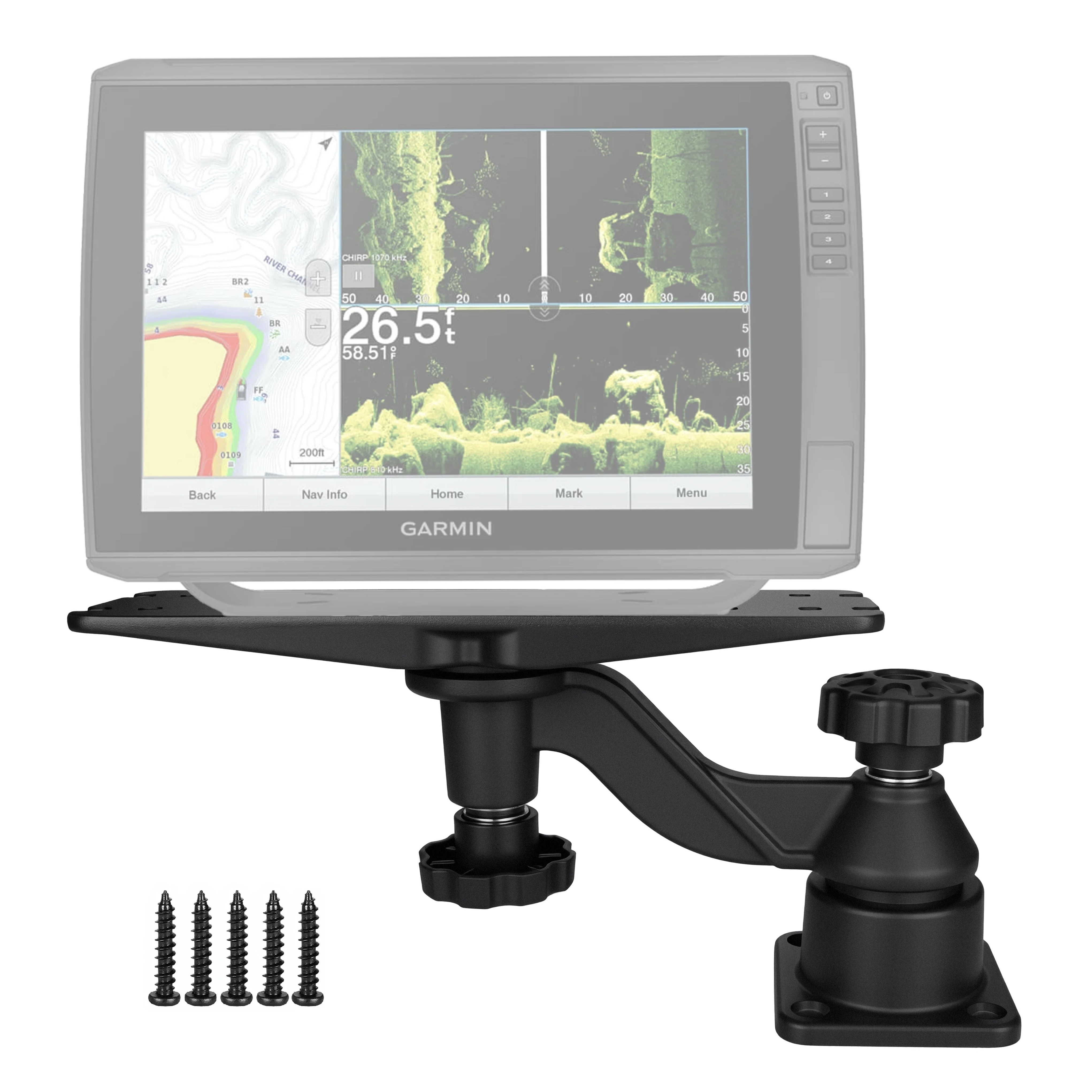 Heavy-duty vertical base mount with 12-inch display support, aluminum fish finder boat mount compatible with Garmin, Lowrance
Heavy-duty vertical base mount with 12-inch display support, aluminum fish finder boat mount compatible with Garmin, Lowrance