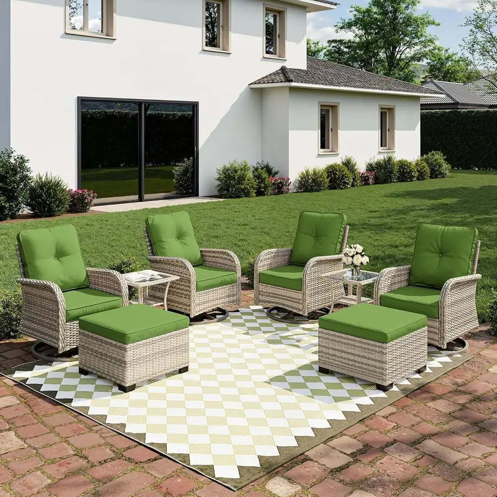 8-Piece Outdoor Patio Furniture Set with Swivel Rocking Chairs and Ottomans, Ideal for Balcony, Deck, or Porch, Grass Green
8-Piece Outdoor Patio Furniture Set with Swivel Rocking Chairs and Ottomans, Ideal for Balcony, Deck, or Porch, Grass Green
