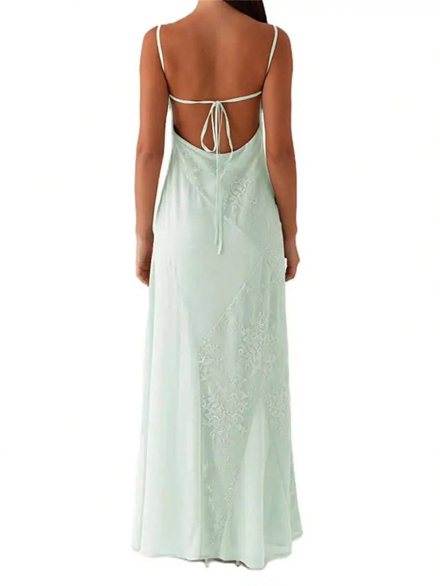 Women Long Lace Patchwork Sleeveless Cami Dress Summer Tie-Up Backless Spaghetti Strap Gown
Women Long Lace Patchwork Sleeveless Cami Dress Summer Tie-Up Backless Spaghetti Strap Gown