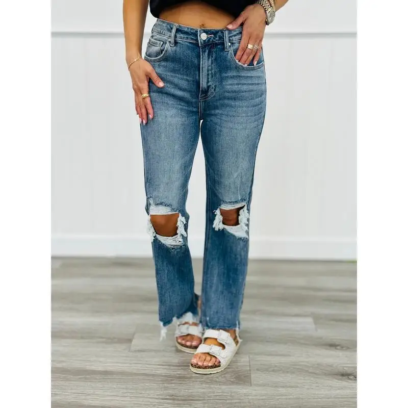 P 92574 Ripped Skinny Ankle Jeans Women's Torn Tight Jeans Casual Mid-Rise Blue Denim Pants for Spring Season Neutral Style
P 92574 Ripped Skinny Ankle Jeans Women's Torn Tight Jeans Casual Mid-Rise Blue Denim Pants for Spring Season Neutral Style