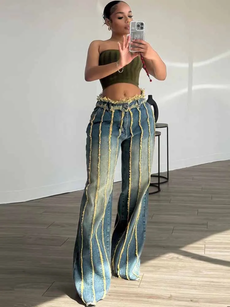 BKQU Washed Y2K Baggy Wide Leg Jeans Women Hip Hop Tassels Patchwork Stretchy High Waist Vintage Straight 2000s Denim Trousers
BKQU Washed Y2K Baggy Wide Leg Jeans Women Hip Hop Tassels Patchwork Stretchy High Waist Vintage Straight 2000s Denim Trousers