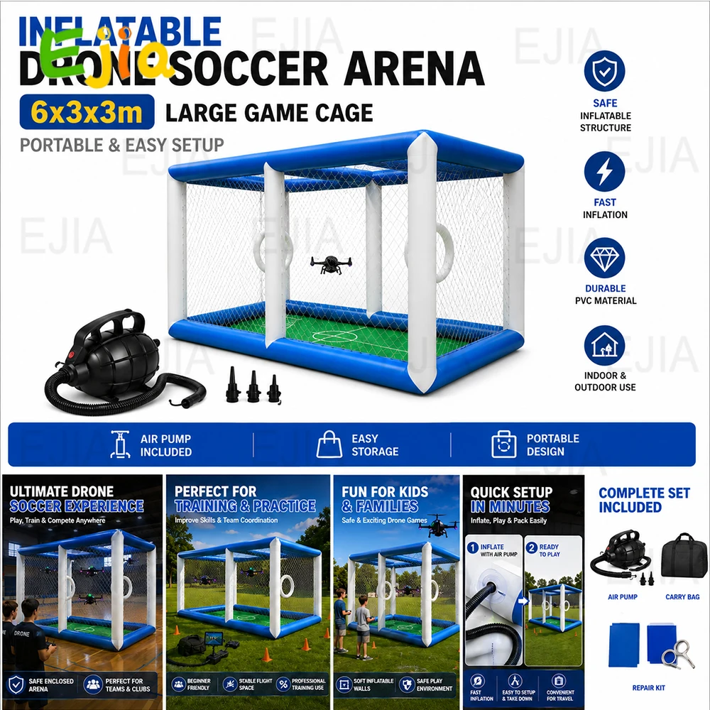 Portable & Easy Setup Inflatable Drone Soccer Arena 6x3x3m, UAV Soccer Cage Field, Portable Net Tent for Training Games & Events
Portable & Easy Setup Inflatable Drone Soccer Arena 6x3x3m, UAV Soccer Cage Field, Portable Net Tent for Training Games & Events