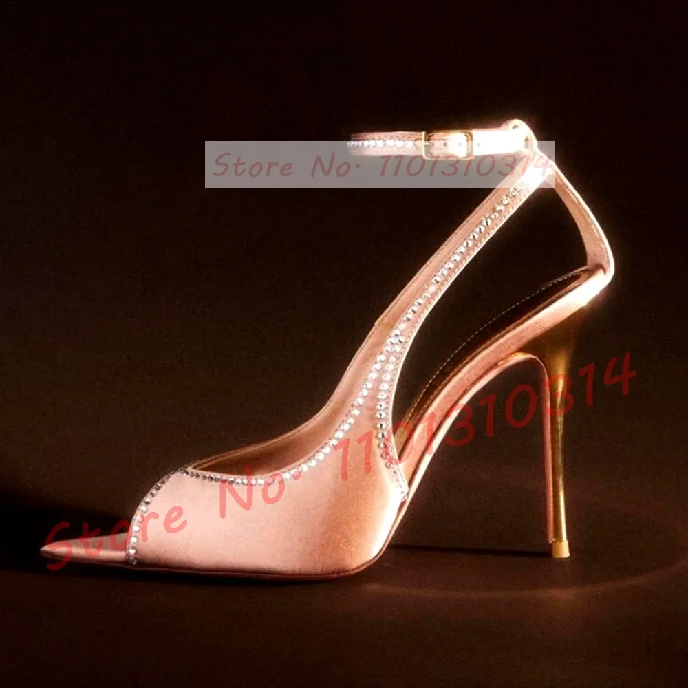 Peep Toe Pink Satin Sandals Women Elegant Rhinestones Trim Gold High Heels Shoes Ladies Ankle Strap Feminine Summer Sandals
Peep Toe Pink Satin Sandals Women Elegant Rhinestones Trim Gold High Heels Shoes Ladies Ankle Strap Feminine Summer Sandals