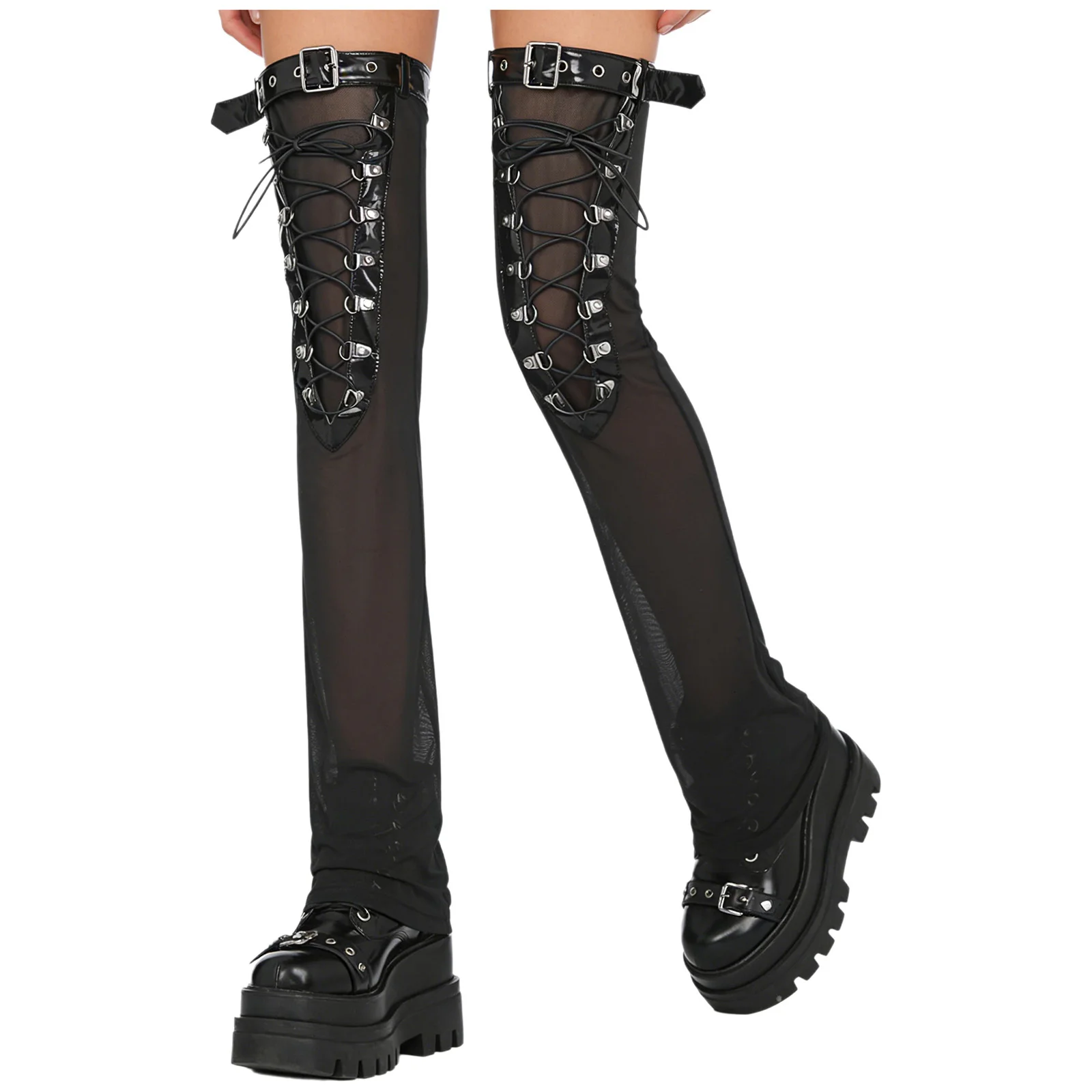 Womens Gothic Punk Leg Warmers Japanese Lolita Y2K Stockings Sheer Mesh Glossy PU Adjustable Straps Lacing Flared Leg Sleeves
Womens Gothic Punk Leg Warmers Japanese Lolita Y2K Stockings Sheer Mesh Glossy PU Adjustable Straps Lacing Flared Leg Sleeves