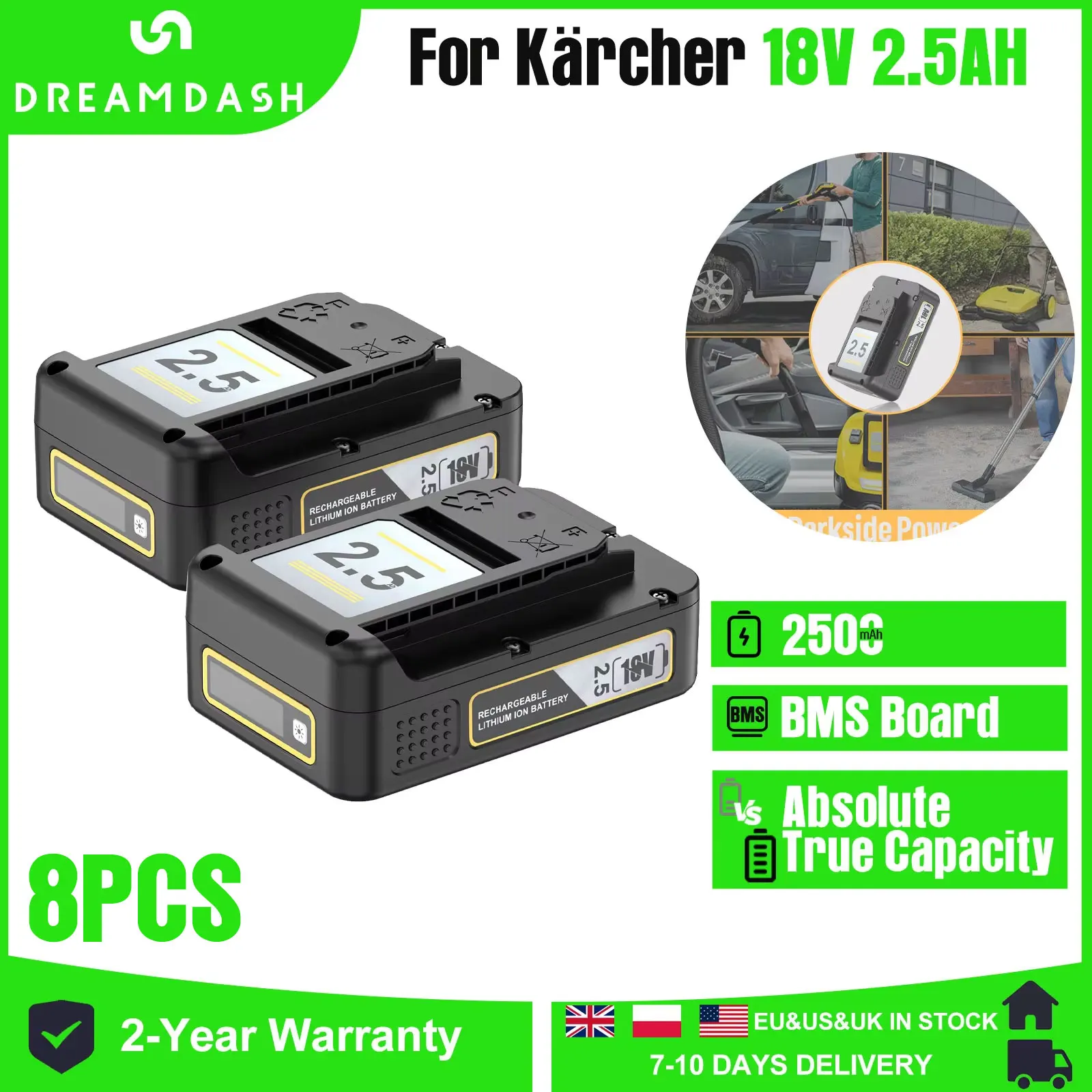 Dreamdash 1/2/4/8pcs For Kärcher 18V 2.5Ah For Karcher Battery Power Platform Tools 24450350 GardenTool LTR18-30/HGE18-45/WD2-18
Dreamdash 1/2/4/8pcs For Kärcher 18V 2.5Ah For Karcher Battery Power Platform Tools 24450350 GardenTool LTR18-30/HGE18-45/WD2-18