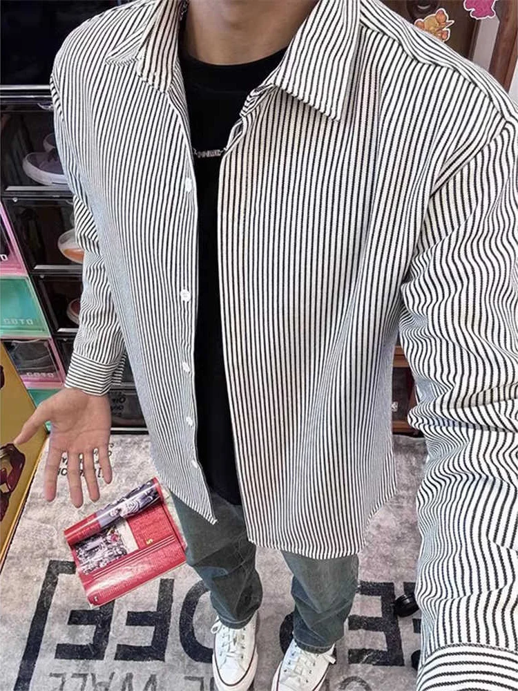 Bla Stripe Long Sve Loose Men's irt Spring Autumn American Sle Cleanfit Outerwear Polyester Fiber Youth Trend
Bla Stripe Long Sve Loose Men's irt Spring Autumn American Sle Cleanfit Outerwear Polyester Fiber Youth Trend