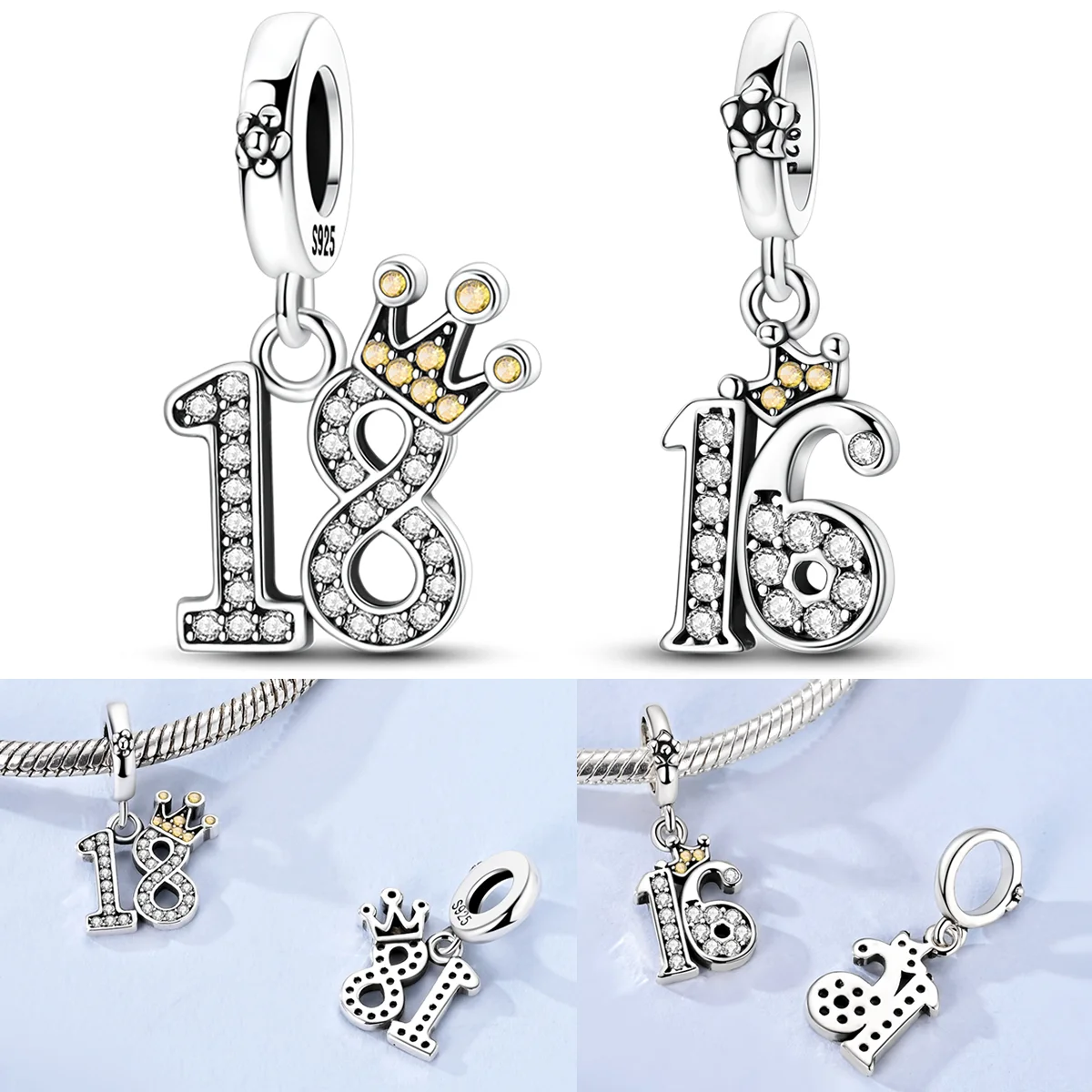 Arabic Numerals 16 18 Charms Bead 925 Sterling Silver CZ Zircon Luckly Birthday Gift Pendants Fit Original Bracelet DIY Jewelry
Arabic Numerals 16 18 Charms Bead 925 Sterling Silver CZ Zircon Luckly Birthday Gift Pendants Fit Original Bracelet DIY Jewelry