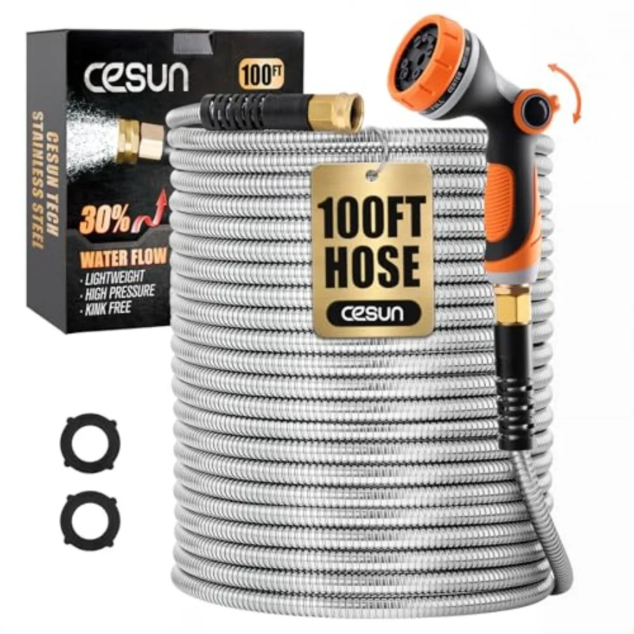 100 Feet Metal Garden Hose Stainless Steel Heavy Duty Water Hose With 10 Function Nozzle No Kink Flexible Lightweight and Durab
100 Feet Metal Garden Hose Stainless Steel Heavy Duty Water Hose With 10 Function Nozzle No Kink Flexible Lightweight and Durab