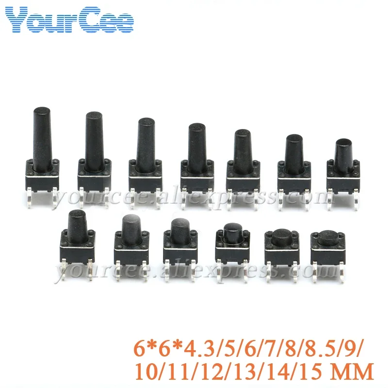 100PCS Mini Micro Switch Touch Tactile Push Button Switch 6×6 4.3/5/6/7/8/8.5/9/10/11/12/13/14/15MM Vertical 4 Pin Switch Cap
100PCS Mini Micro Switch Touch Tactile Push Button Switch 6×6 4.3/5/6/7/8/8.5/9/10/11/12/13/14/15MM Vertical 4 Pin Switch Cap