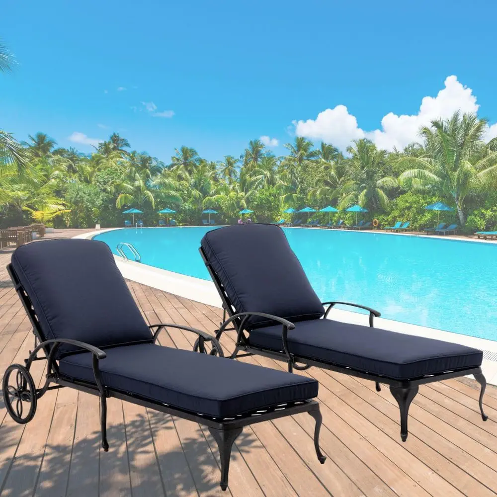 Lounge Outdoor Set of 2, RustResistant Aluminum Cast with Navy Blue Cushion, Easy Moving Wheels Adjustable Reclining Patio Furn
Lounge Outdoor Set of 2, RustResistant Aluminum Cast with Navy Blue Cushion, Easy Moving Wheels Adjustable Reclining Patio Furn