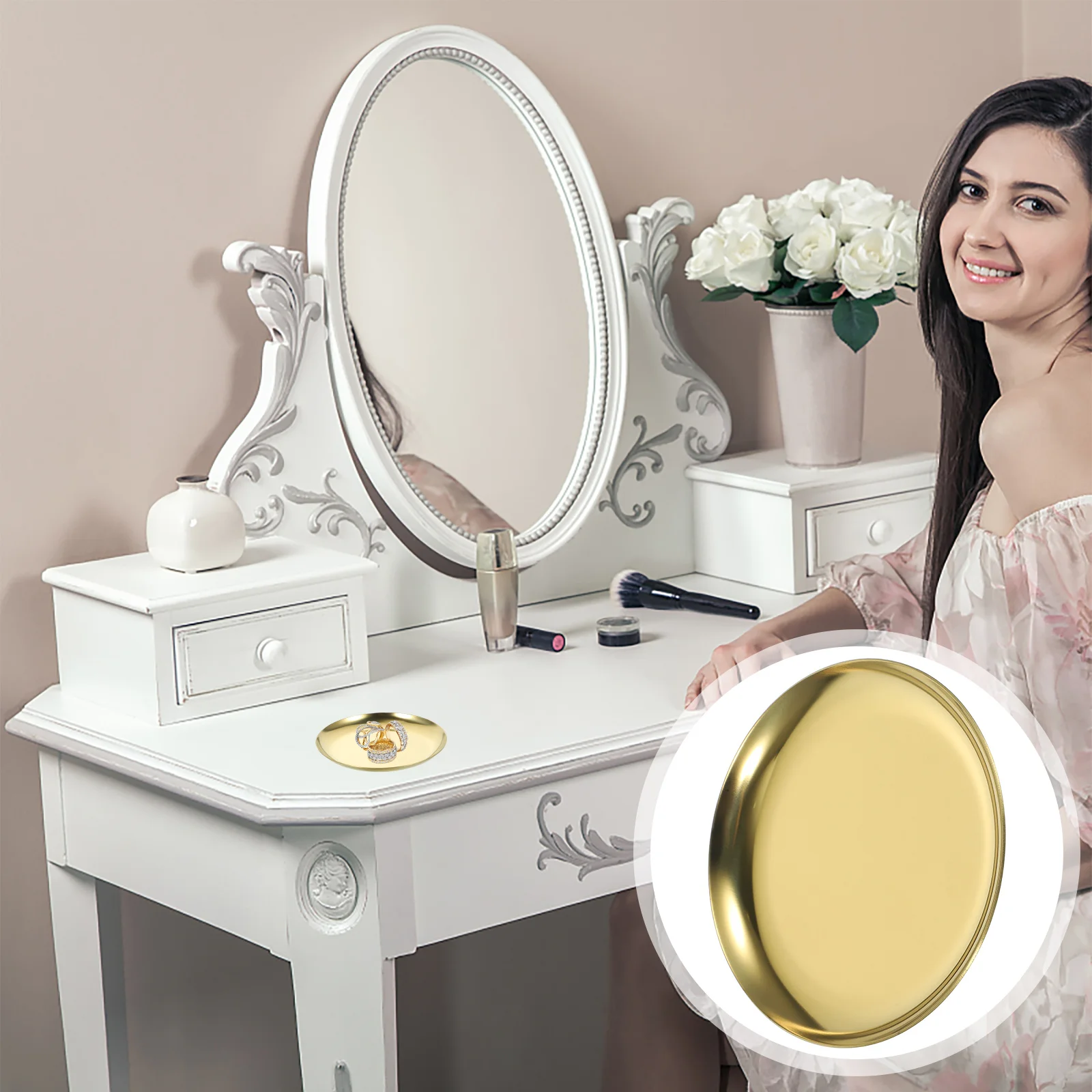 Metal Round Jewelry Tray Stainless Steel Trinket Dish For Ring Earring Organizer Desktop Storage Plate Bathroom Vanity
Metal Round Jewelry Tray Stainless Steel Trinket Dish For Ring Earring Organizer Desktop Storage Plate Bathroom Vanity