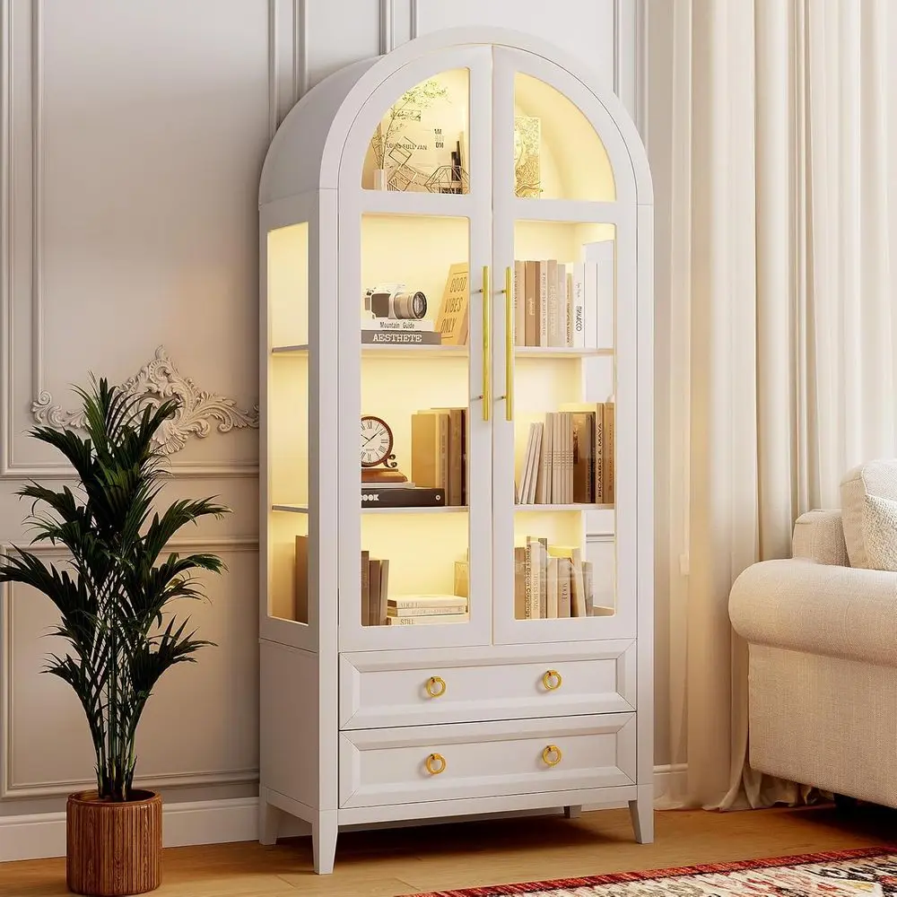 71 Tall Arched Glass Door Display Cabinet with Adjustable LED Light & Human Sensor, 4-Tier Storage for Living Room (White)
71 Tall Arched Glass Door Display Cabinet with Adjustable LED Light & Human Sensor, 4-Tier Storage for Living Room (White)