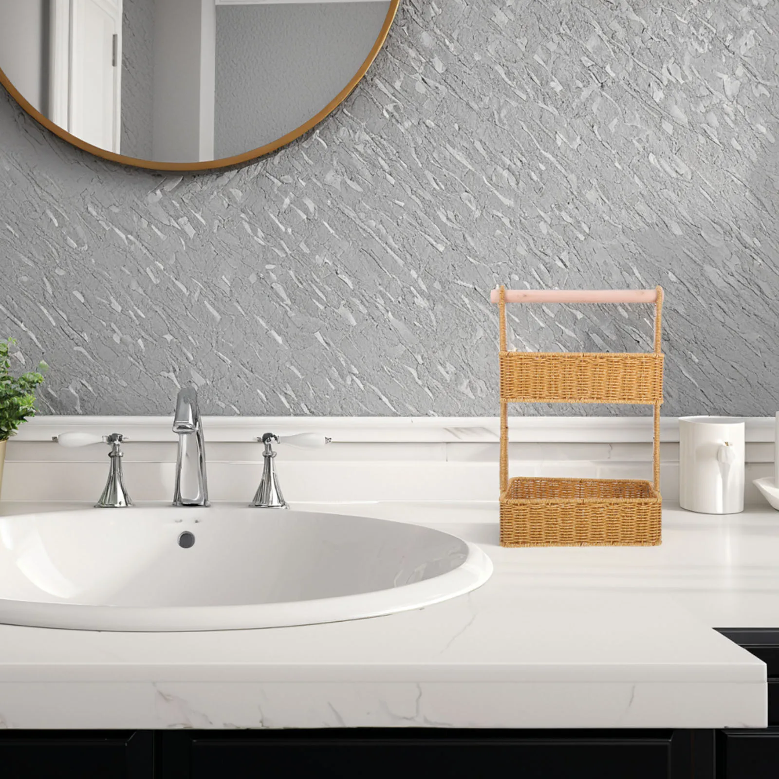 Stylish 2 Tier Woven Storage Basket Multifunctional Organizer Bathroom Bedroom Cosmetics Toiletries Snacks Decor
Stylish 2 Tier Woven Storage Basket Multifunctional Organizer Bathroom Bedroom Cosmetics Toiletries Snacks Decor