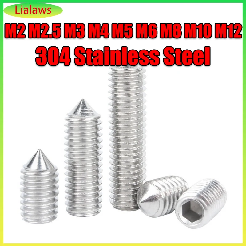 Винт с конусной точкой M2M2.5M3M4M5M6M8M10M12 Нержавеющая сталь 304 с шестигранной головкой и коническим торцом, установочные винты без головки, болт DIN914
Винт с конусной точкой M2M2.5M3M4M5M6M8M10M12 Нержавеющая сталь 304 с шестигранной головкой и коническим торцом, установочные винты без головки, болт DIN914