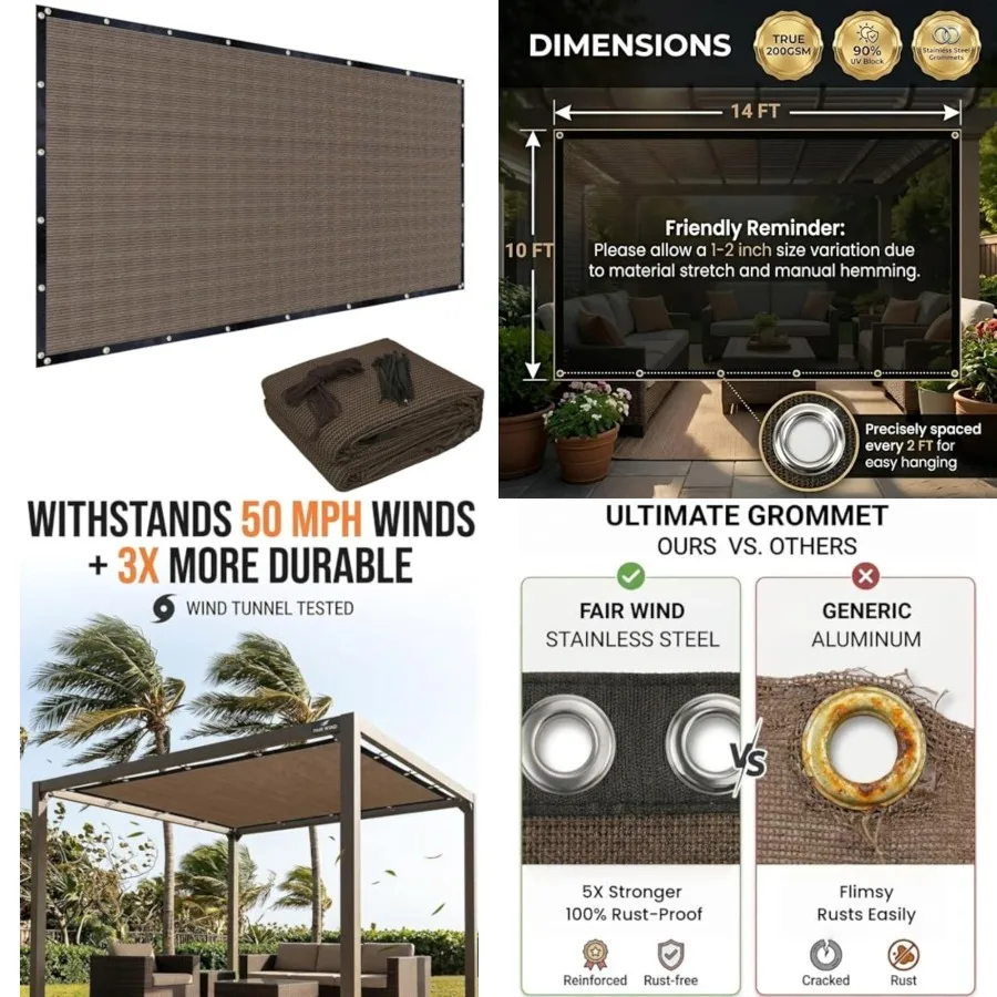 90 Sun Shade Cloth with Improved Grommets Outdoor Sun Screen Fabric Cover for Patio Garden Pergola Canopy
90 Sun Shade Cloth with Improved Grommets Outdoor Sun Screen Fabric Cover for Patio Garden Pergola Canopy