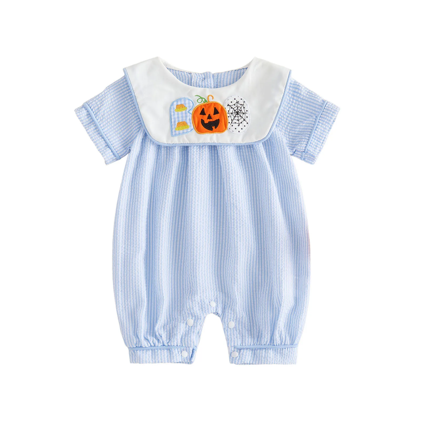 Baby Boys Halloween Romper Adorable Pumpkin Embroidery Short Sleeve Round Neck Striped Jumpsuit
Baby Boys Halloween Romper Adorable Pumpkin Embroidery Short Sleeve Round Neck Striped Jumpsuit