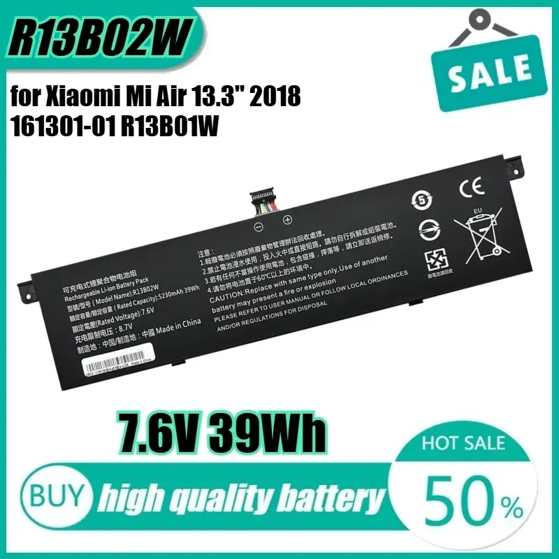 Аккумулятор для ноутбука 7,6 В 39 Втч R13B02W для Xiaomi Mi Air 13,3 дюйма 2018 161301-01 R13B01W
Аккумулятор для ноутбука 7,6 В 39 Втч R13B02W для Xiaomi Mi Air 13,3 дюйма 2018 161301-01 R13B01W