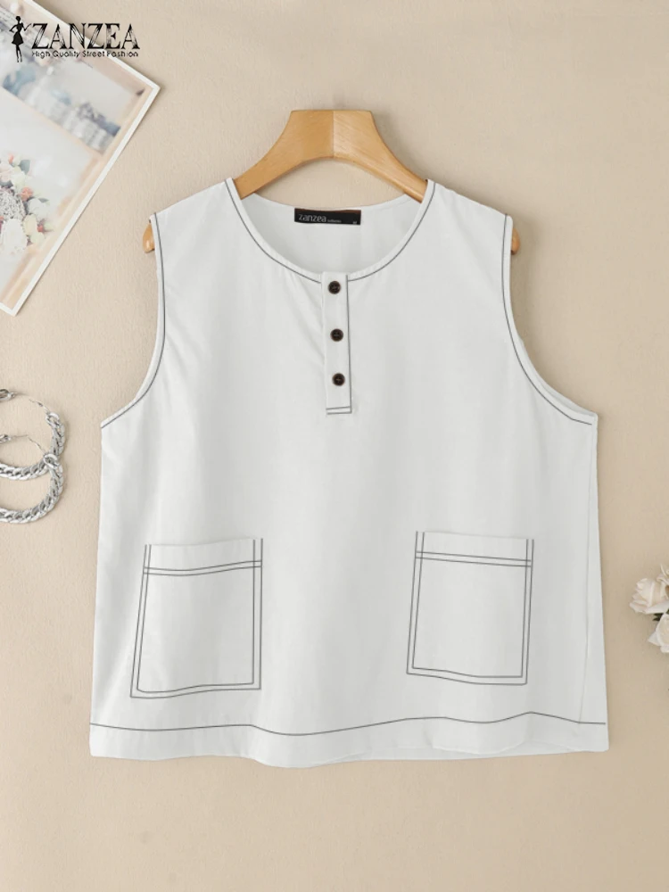 ZANZEA Cotton Linen Loose Sleeveless T-Shirts Woman Breathable 2025 Summer Contrast-Stitch Tank Tops Casual O-Neck Holiday Tanks
ZANZEA Cotton Linen Loose Sleeveless T-Shirts Woman Breathable 2025 Summer Contrast-Stitch Tank Tops Casual O-Neck Holiday Tanks