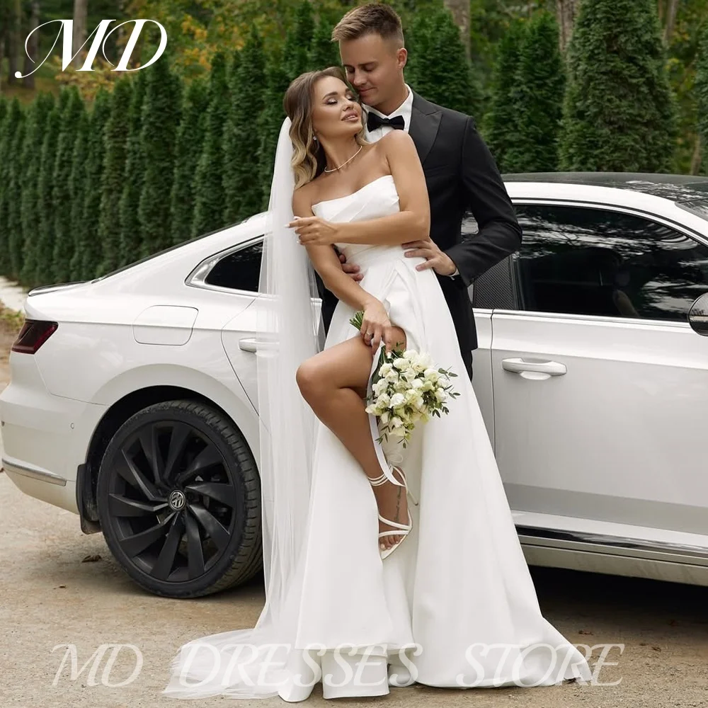 MD Elegant Satin Customized Bride Wedding Gowns Leg Slit Pleated Corset Back Formal Party Bridal Dresses Women Prom Dress 2025
MD Elegant Satin Customized Bride Wedding Gowns Leg Slit Pleated Corset Back Formal Party Bridal Dresses Women Prom Dress 2025