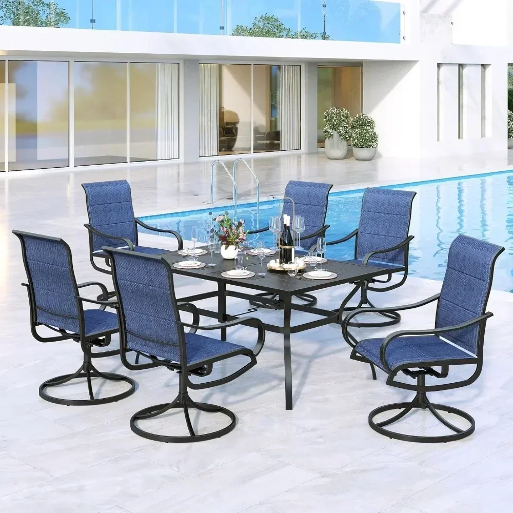 Outdoor Patio Dining Set for 6, Outdoor Furniture Set with Metal Table and Navy Blue Swivel Padded Textilene Chairs for Deck
Outdoor Patio Dining Set for 6, Outdoor Furniture Set with Metal Table and Navy Blue Swivel Padded Textilene Chairs for Deck