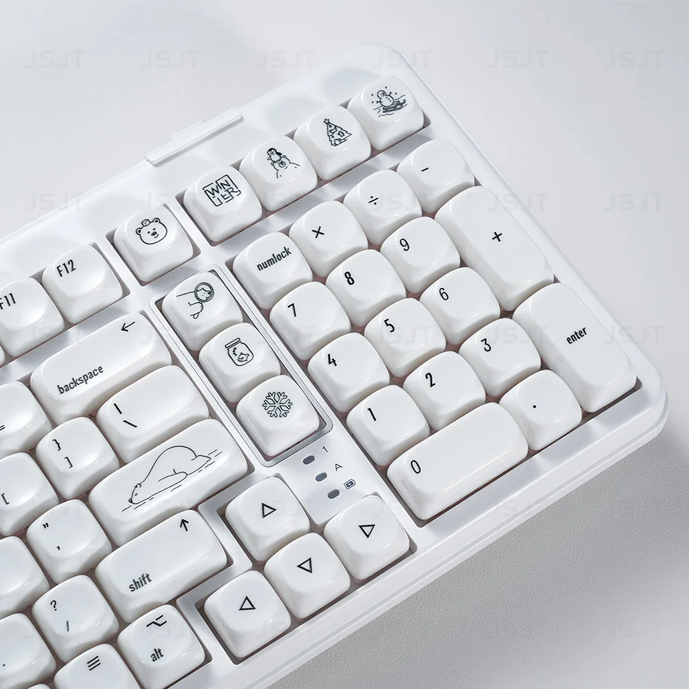 Колпачки для клавиш с белым медведем, 139 клавиш, профиль MOA, круглые, простые, милые, белые, колпачки для клавиатуры, ПК, полупрозрачное зеркало, колпачки для клавиш 2,25U/2,75U/7U, пробел