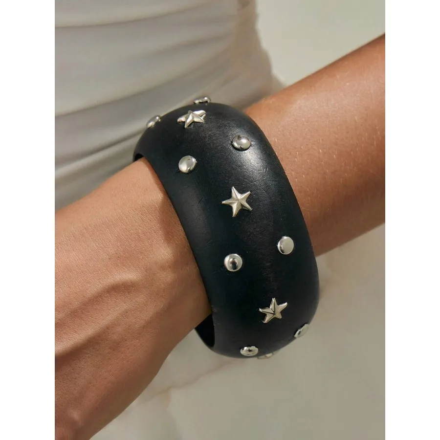 Exaggerated Cool Geometric Round Wooden Wide Bangle, Fashion INS Star Studded Wide Bracelet For Women
Exaggerated Cool Geometric Round Wooden Wide Bangle, Fashion INS Star Studded Wide Bracelet For Women