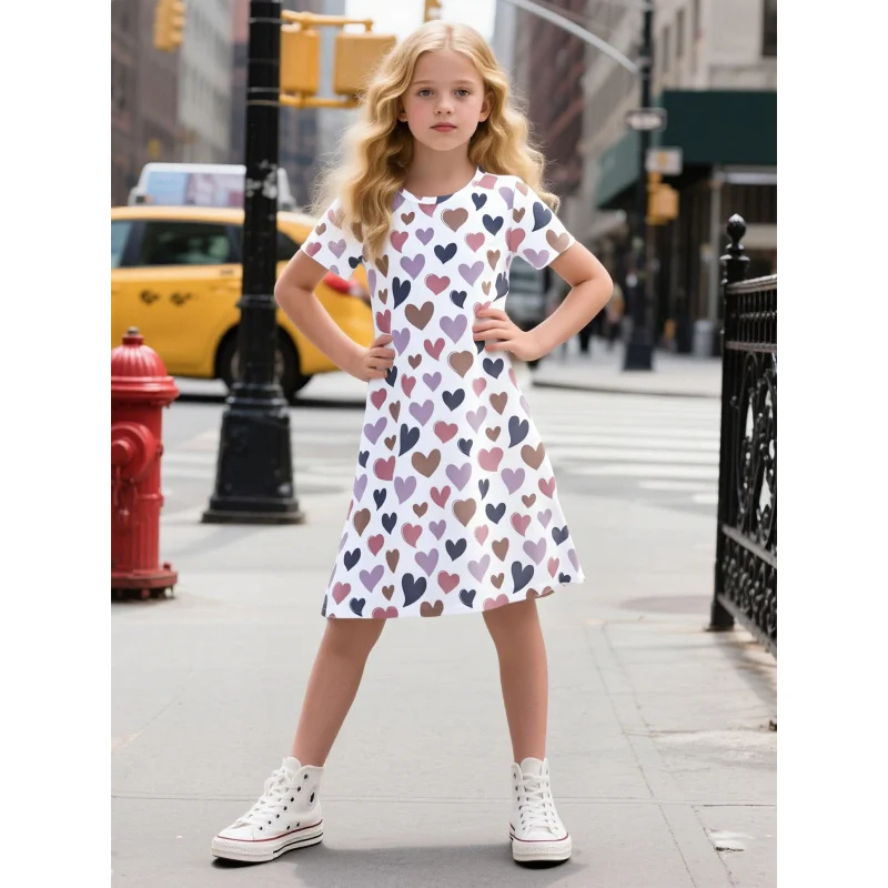 Summer Girls Short Sleeve T-Shirt Dress Colorful Heart Print Casual Kids Trendy Daily Streetwear Outfit
Summer Girls Short Sleeve T-Shirt Dress Colorful Heart Print Casual Kids Trendy Daily Streetwear Outfit