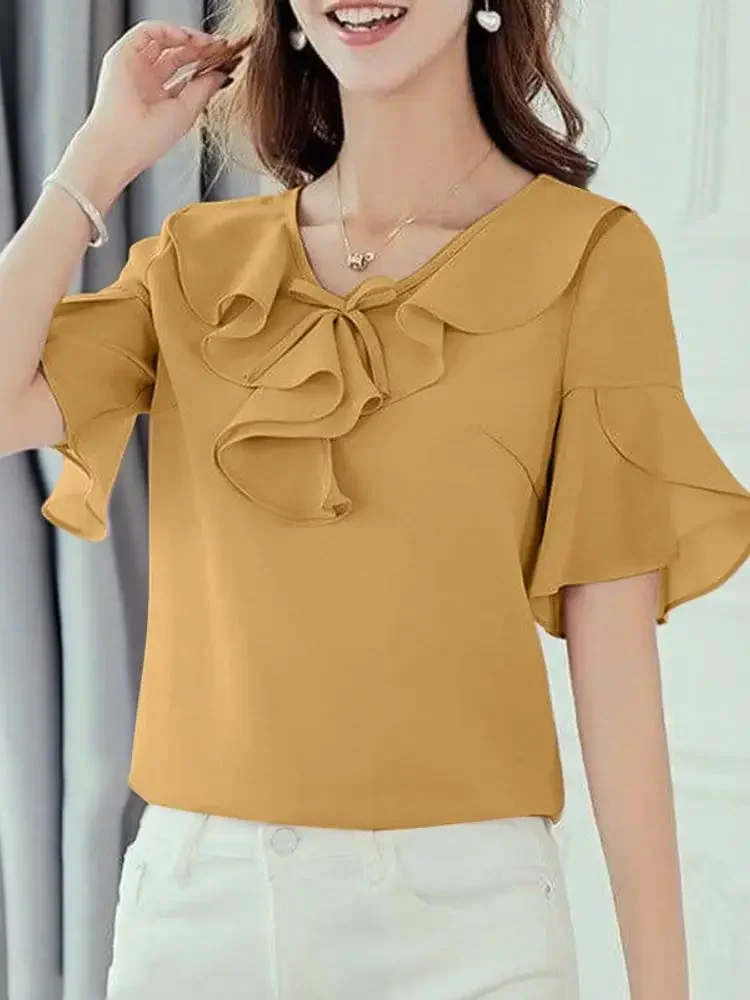 2025 ZANZEA Women Elegant Blouse Fashion V Neck Tops Ruffled Tunic Solid Color Casual Loose Summer Pullovers Oversized
2025 ZANZEA Women Elegant Blouse Fashion V Neck Tops Ruffled Tunic Solid Color Casual Loose Summer Pullovers Oversized