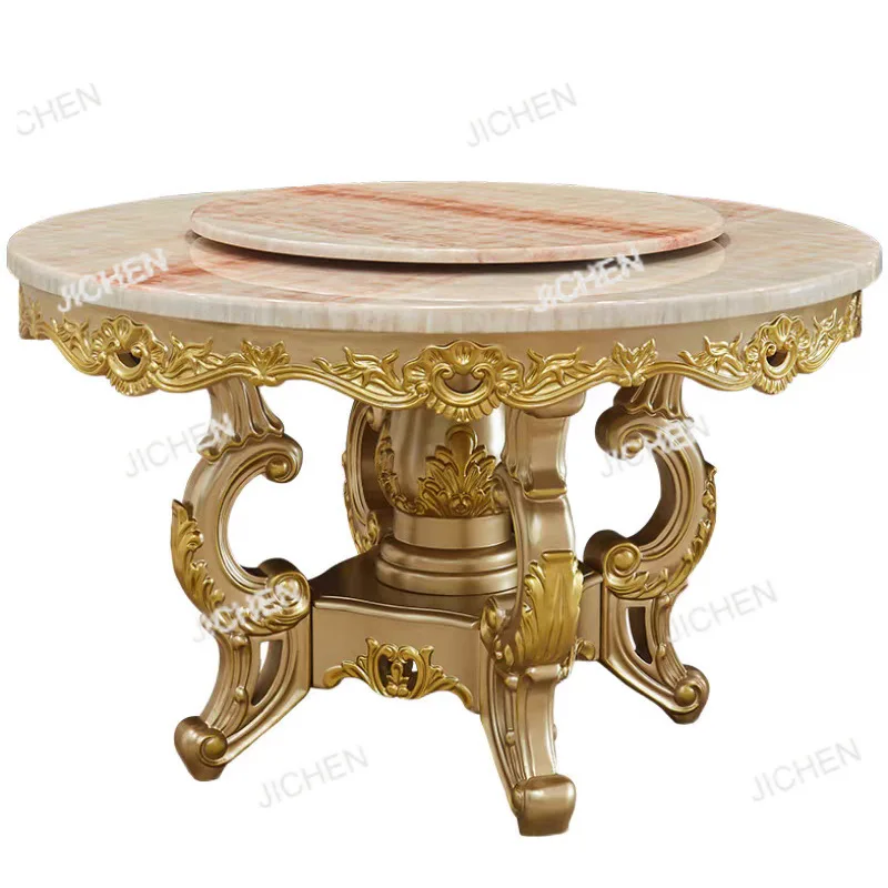 European-style round dining table and chair combination marble 6-person dining table household with turntable champagne gold dou
European-style round dining table and chair combination marble 6-person dining table household with turntable champagne gold dou