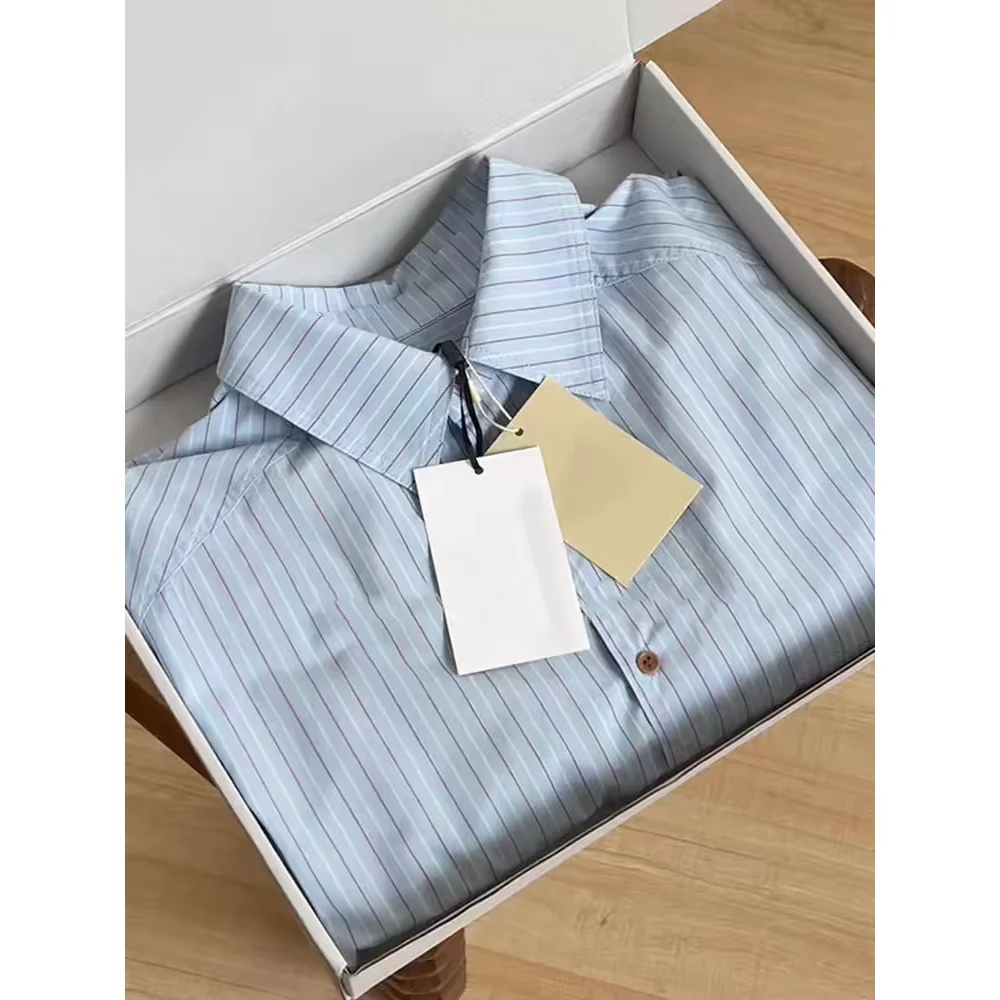Early Spring Blue Striped Loose Women's Shirt Sun Protection Design French Style Long Sleeve Flip Collar Top Fashionable
Early Spring Blue Striped Loose Women's Shirt Sun Protection Design French Style Long Sleeve Flip Collar Top Fashionable