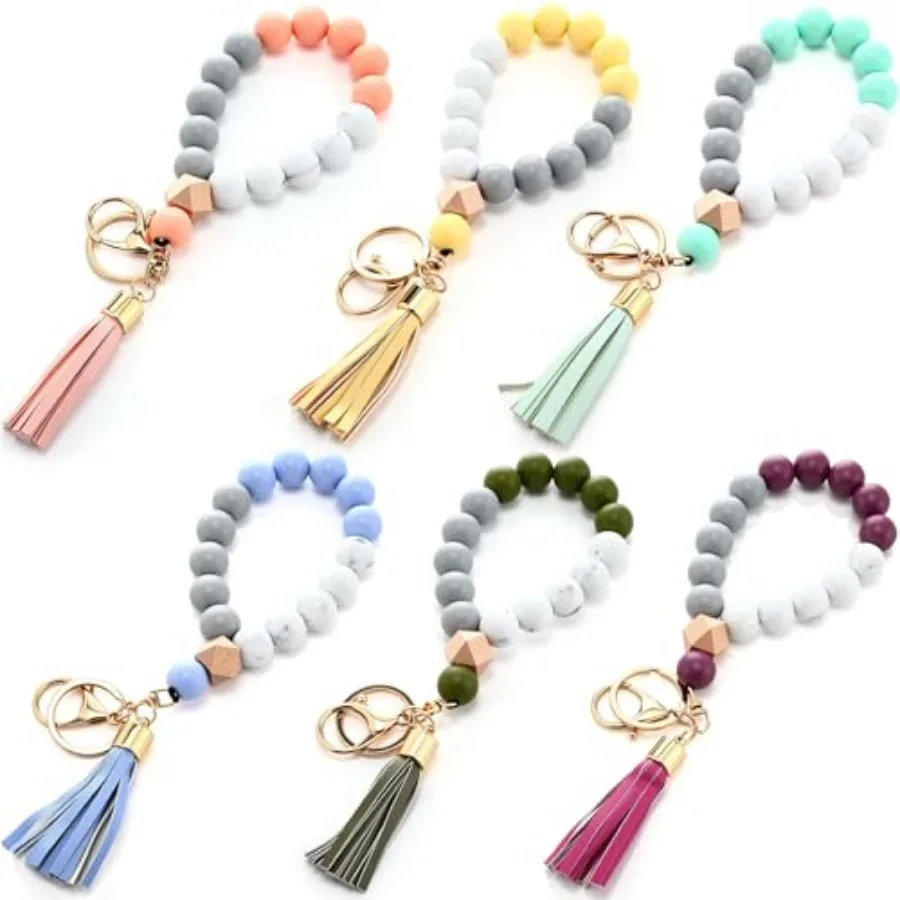 Tondiamo 6 Pcs Silicone Wristlet Keychain for Women Cute Car Key Ring Bracelet Beaded Bangle Chains with Leather Tassel
Tondiamo 6 Pcs Silicone Wristlet Keychain for Women Cute Car Key Ring Bracelet Beaded Bangle Chains with Leather Tassel