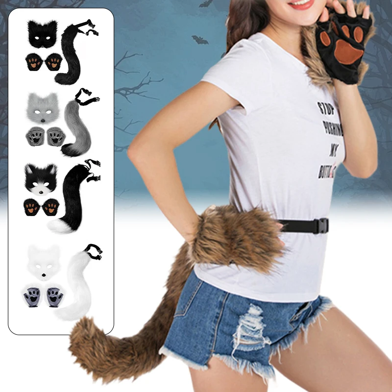 Foxes Costume Set Furry Gloves Tail Plush Animal Face Cover Cat Ears Headband Halloween Costume Foxes Tail For Cosplay Party
Foxes Costume Set Furry Gloves Tail Plush Animal Face Cover Cat Ears Headband Halloween Costume Foxes Tail For Cosplay Party