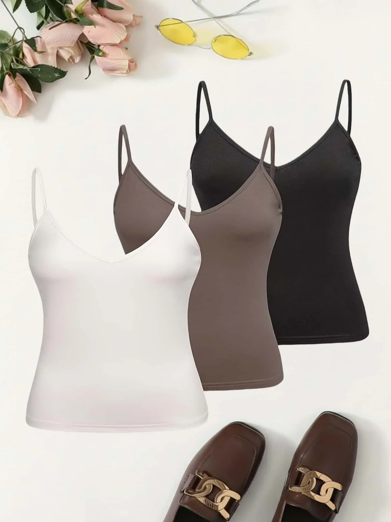 3pcs Plus Size Women V Neck Thin Spaghetti Strap Camisole Solid Color Soft Sleeveless Basic Tank Tops Daily Layering Inner Vest
3pcs Plus Size Women V Neck Thin Spaghetti Strap Camisole Solid Color Soft Sleeveless Basic Tank Tops Daily Layering Inner Vest