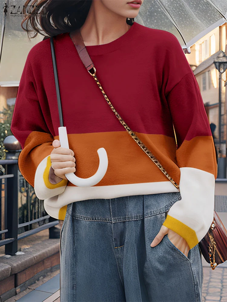 ZANZEA 2025 Women Autumn Casual Color Patchwork Pullovers Long Sleeve Sweaters Knitted Jumpers Elegant Round Neck Jumpers
ZANZEA 2025 Women Autumn Casual Color Patchwork Pullovers Long Sleeve Sweaters Knitted Jumpers Elegant Round Neck Jumpers