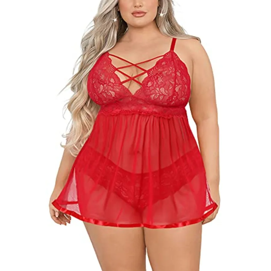 Women's Plus Size Lingerie Sets, Sexy Open Back Babydoll Strappy Lace Chemise
Women's Plus Size Lingerie Sets, Sexy Open Back Babydoll Strappy Lace Chemise