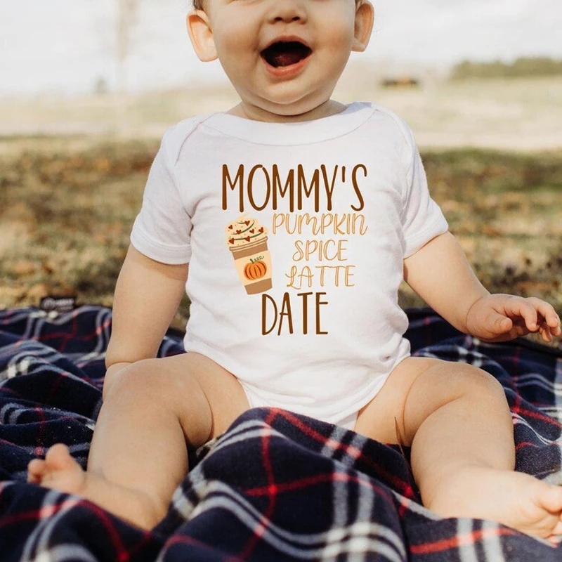 Mommy's Pumpkin Spice Latte Date White Baby Bodysuit Funny Baby Onesie Outfit First Halloween Party Gift Cute Thanksgiving Shirt 
Mommy's Pumpkin Spice Latte Date White Baby Bodysuit Funny Baby Onesie Outfit First Halloween Party Gift Cute Thanksgiving Shirt