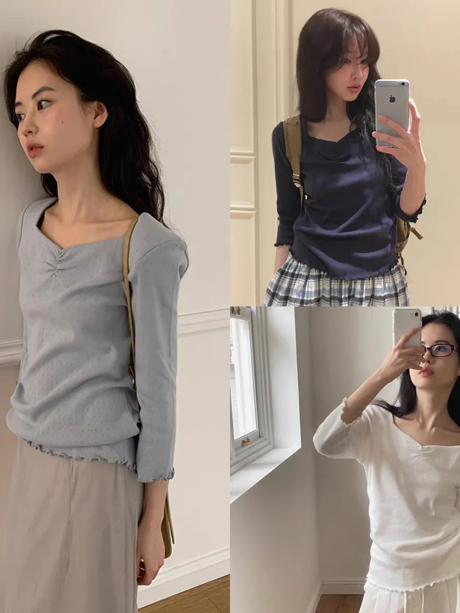 Осень 2025: Новая женская футболка в корейском стиле Дондэмун с вырезами, рукавом 3/4, модная повседневная хлопковая модель с волнистым краем
Осень 2025: Новая женская футболка в корейском стиле Дондэмун с вырезами, рукавом 3/4, модная повседневная хлопковая модель с волнистым краем