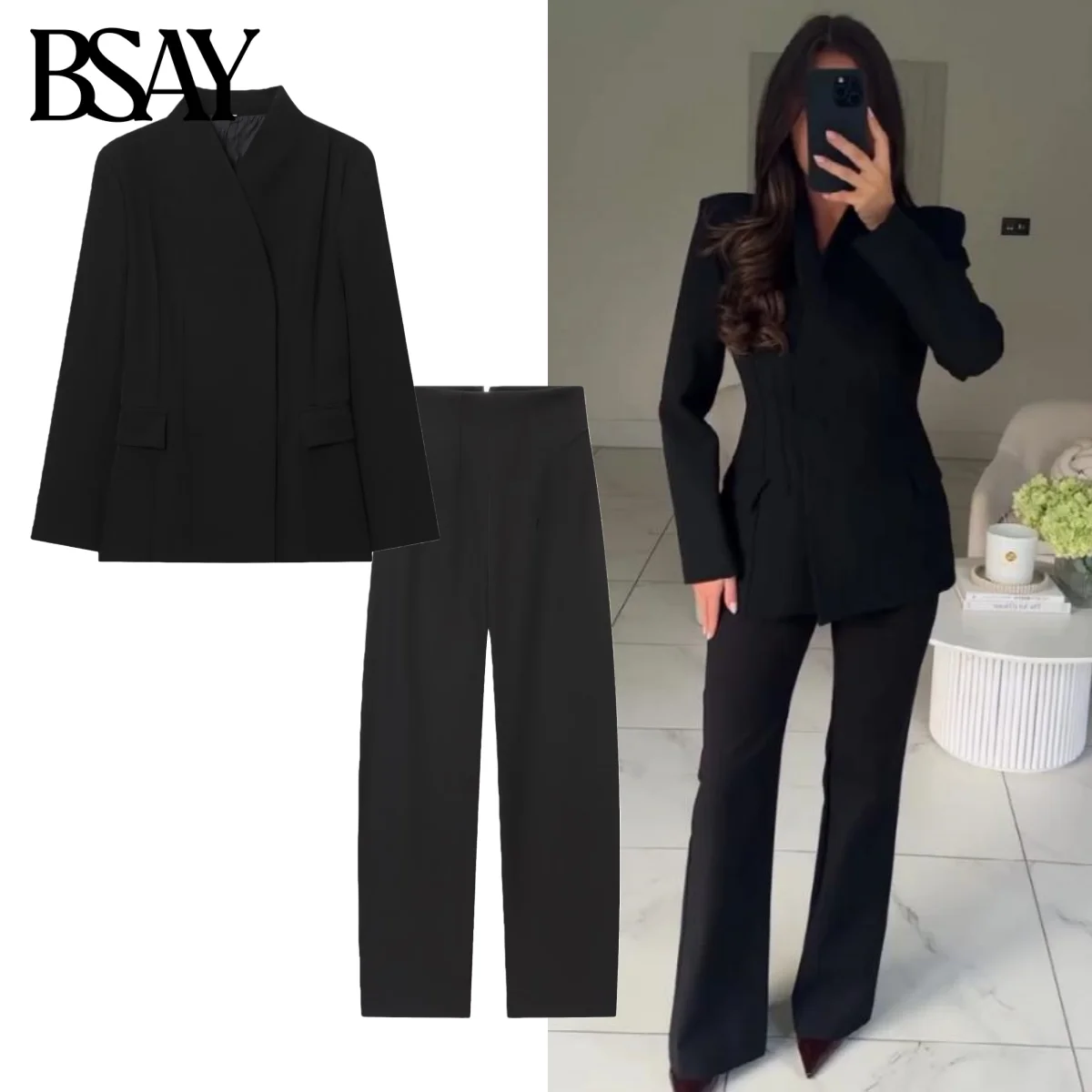 BSAY Two Pieces Set for Women Fashion Autumn Winter Long Sleeved Single-breasted Blazers Suit Jacket High Waist Wide Leg Pants
BSAY Two Pieces Set for Women Fashion Autumn Winter Long Sleeved Single-breasted Blazers Suit Jacket High Waist Wide Leg Pants
