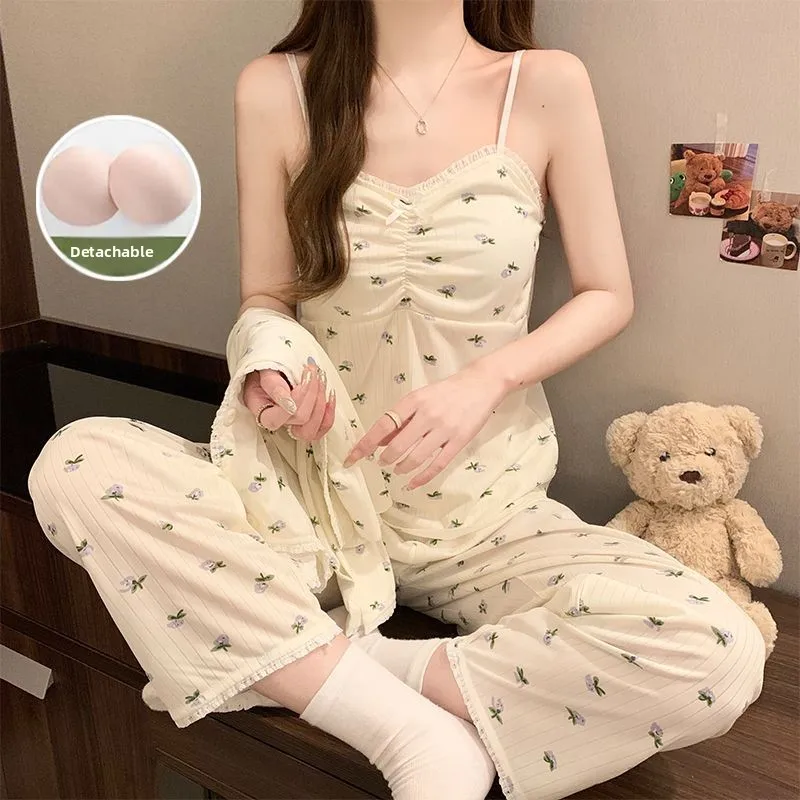 Spring Autumn Women's Spwear Strap Chest Pad Lace Long Sve Long Pants Tee Piece Set Pure Desire Floral Fre Home Clo...
Spring Autumn Women's Spwear Strap Chest Pad Lace Long Sve Long Pants Tee Piece Set Pure Desire Floral Fre Home Clo...