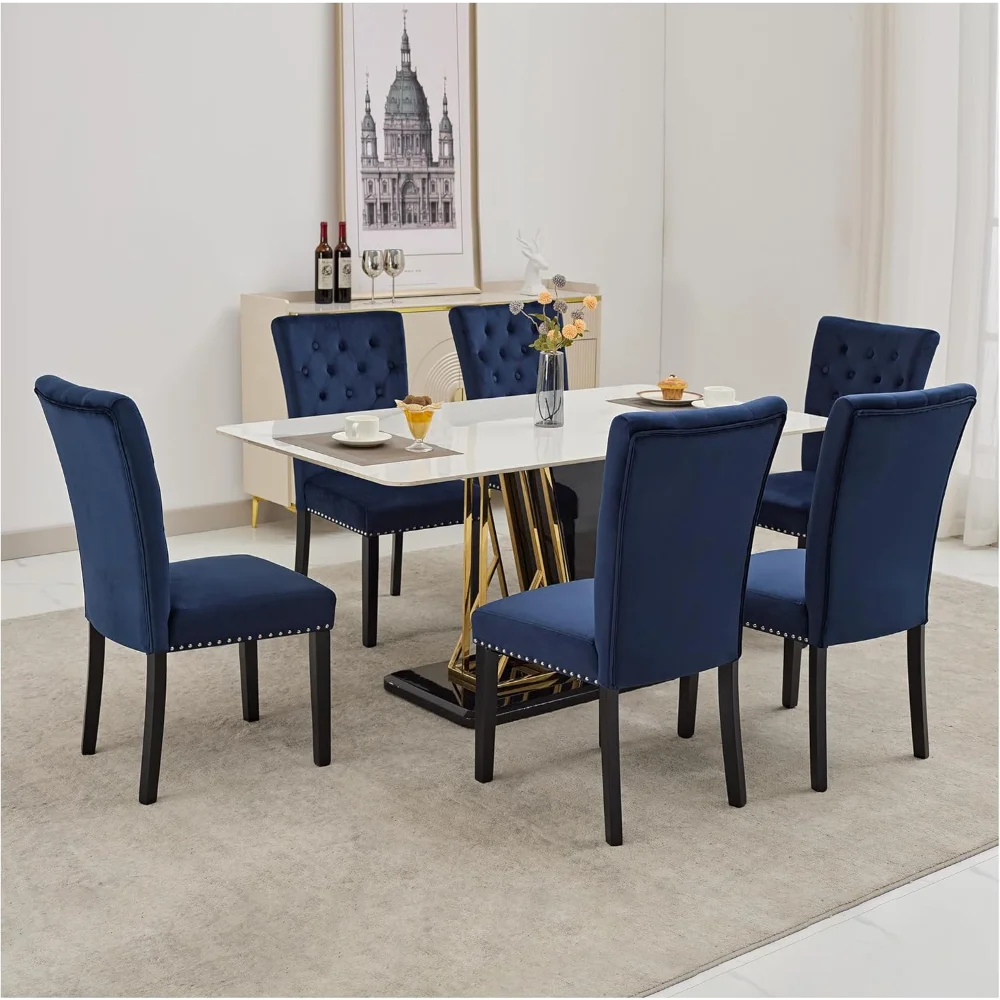 Velvet Dining Kitchen Chair Set of 6, Parsons Upholstered Dining Room Chair, Wood Accent Chair with Nailed Trim, Blue
Velvet Dining Kitchen Chair Set of 6, Parsons Upholstered Dining Room Chair, Wood Accent Chair with Nailed Trim, Blue