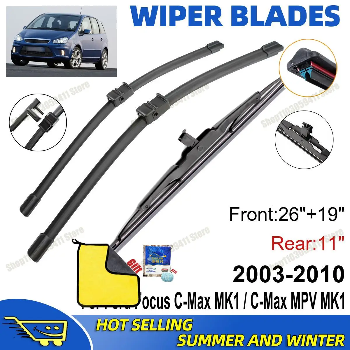 3PCS For Ford Focus C-Max MK1 2003-2010 26" + 19"+ 11" Front Rear Wiper Blades Set Windshield Windscreen Car Accessories
3PCS For Ford Focus C-Max MK1 2003-2010 26" + 19"+ 11" Front Rear Wiper Blades Set Windshield Windscreen Car Accessories