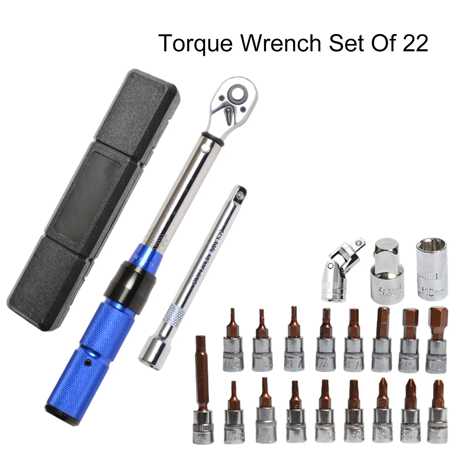 1/4-Inch Drive Torque Wrench Set of 22 Dual-Direction Adjustable 72-Tooth Drive Click Torque Wrench (2-24N.m) Tool Kit for Bike
1/4-Inch Drive Torque Wrench Set of 22 Dual-Direction Adjustable 72-Tooth Drive Click Torque Wrench (2-24N.m) Tool Kit for Bike