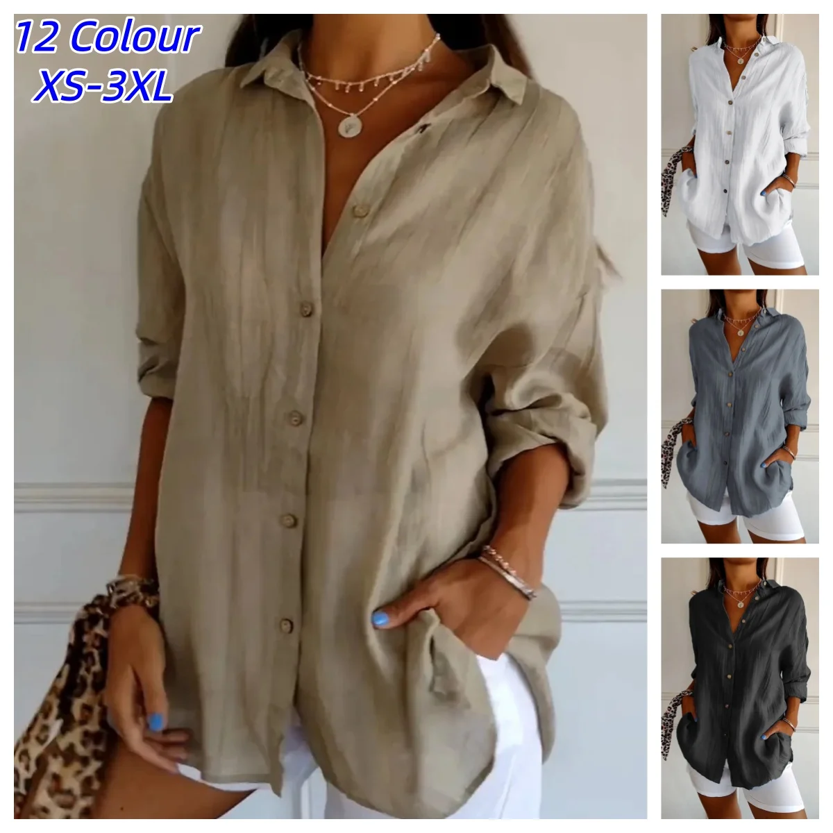 Shirt Women's Lapel Long Sleeve Solid Color Casual Single Breasted New Fashion Casual Restro Shirt Tops Blouses for Female
Shirt Women's Lapel Long Sleeve Solid Color Casual Single Breasted New Fashion Casual Restro Shirt Tops Blouses for Female