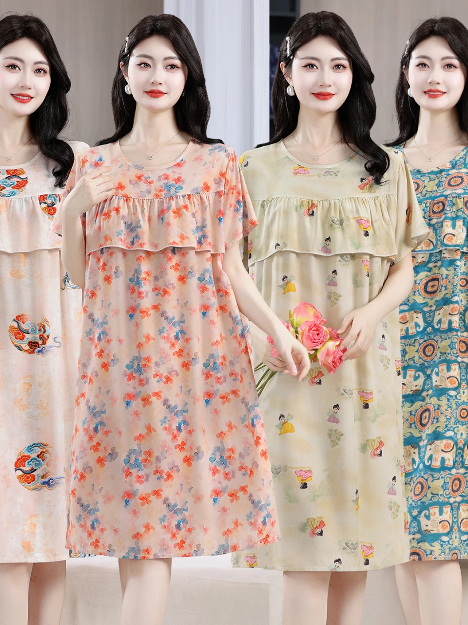 Loose Cotton Silk Short Sleeve Dress for Women Summer Home Clothes Mommy Style Midi Length Sleepwear Comfortable Casual Home
Loose Cotton Silk Short Sleeve Dress for Women Summer Home Clothes Mommy Style Midi Length Sleepwear Comfortable Casual Home