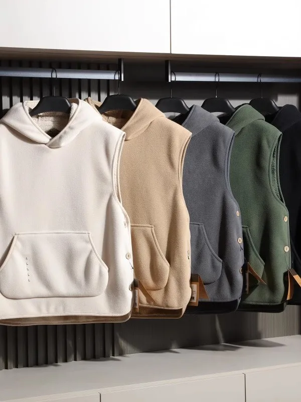 Autumn Winter Fleece Lined Hooded Vest Unisex Simple Style Layering Button Split Sleeveless Jacket for Couples
Autumn Winter Fleece Lined Hooded Vest Unisex Simple Style Layering Button Split Sleeveless Jacket for Couples