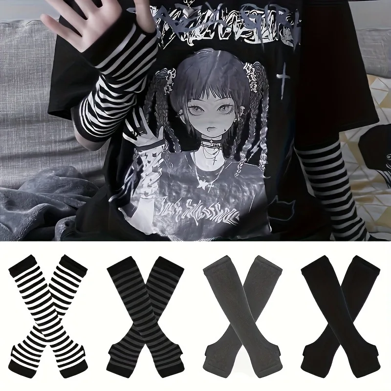 Gothic Striped Fingerless Arm Warmers Long Knit Elbow Arm Sleeves for Women Halloween Cosplay Party Daily Costume Wear
Gothic Striped Fingerless Arm Warmers Long Knit Elbow Arm Sleeves for Women Halloween Cosplay Party Daily Costume Wear