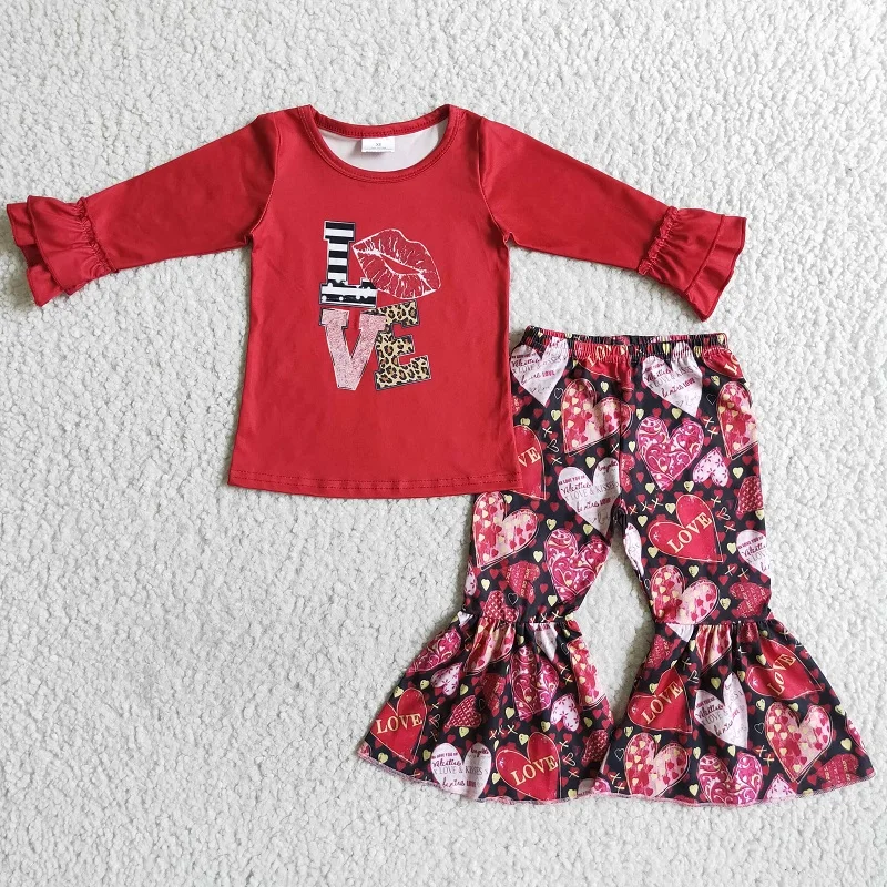 New Spring Arrival Valentine's Day Heart Red Top Flared Pants Set Boutique Wholesale Baby Girls Children Clothing Outfits
New Spring Arrival Valentine's Day Heart Red Top Flared Pants Set Boutique Wholesale Baby Girls Children Clothing Outfits